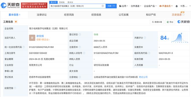 南方電網(wǎng)數(shù)字電網(wǎng)集團云南公司成立，注冊資本6000萬元布局數(shù)字產(chǎn)業(yè)
